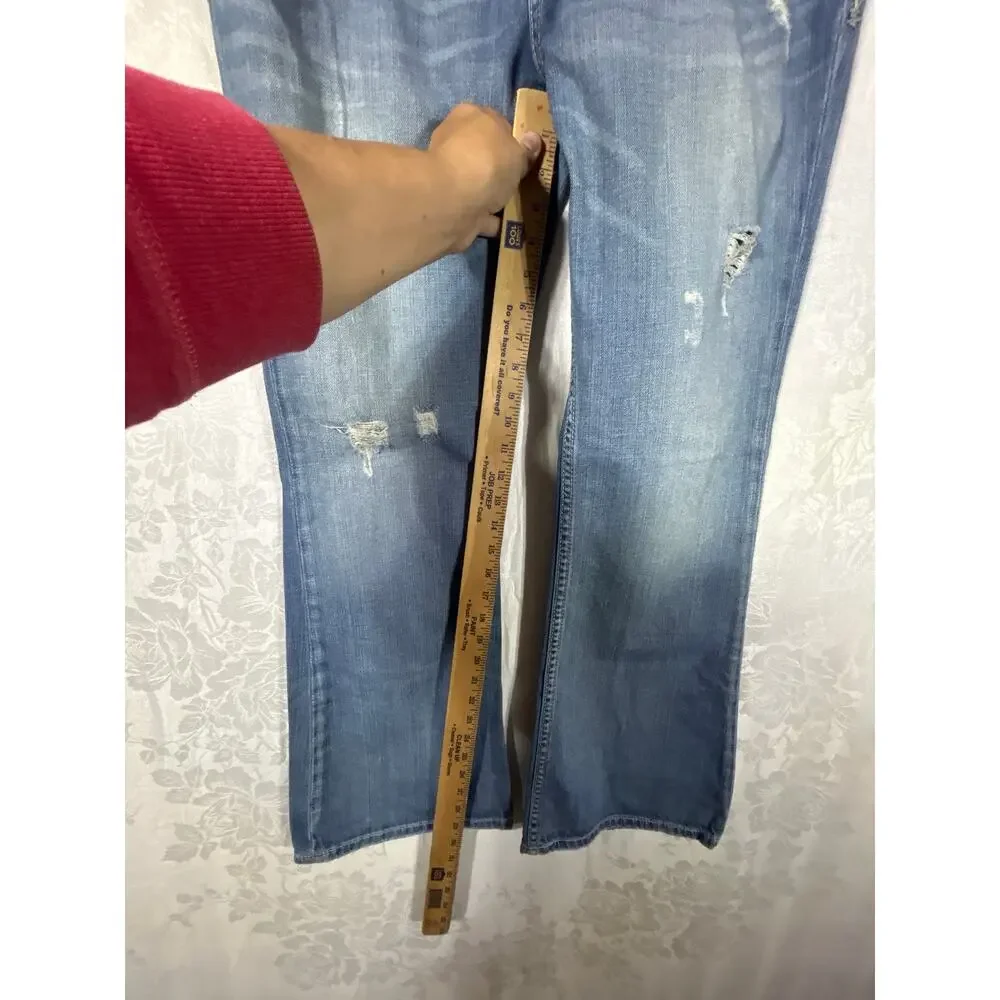 BKE Jeans 31x31.5 Sabrina Low Rise Flare Vintage Y2K Distressed Blue Denim